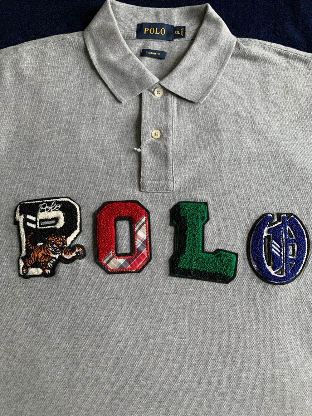 Polo by Ralph Lauren SE Gray Polo Shirt with Multicolor Patch Letters